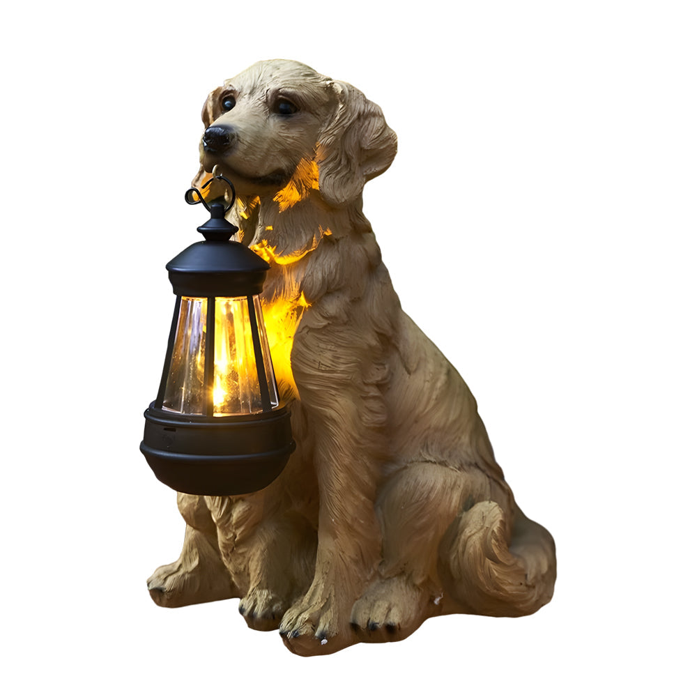 Resin Dog Statue with Solar Lantern - Outdoor Garden Decor Light, Perfect Rottweiler Gift Ideas Garden Statue Golden Retriever with Solar Lantern