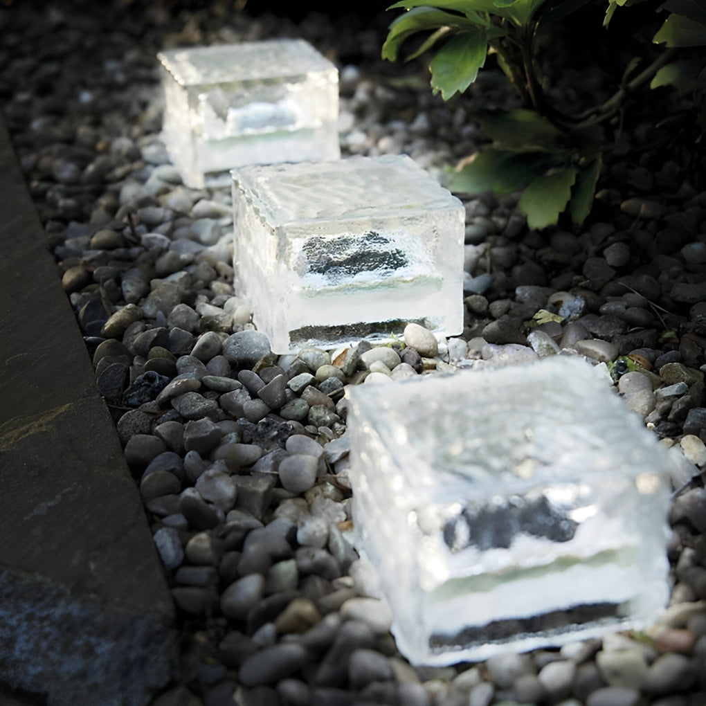 LED Solar Outdoor Step Lights - 2V Mount-Free Colorful Modern Ice Cube Design for Pathway & Garden Lighting