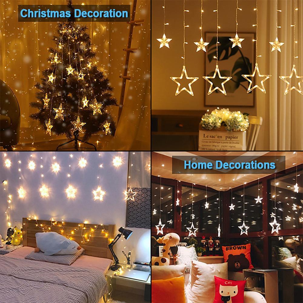 8.2 ft LED Curtain String Lights with Acrylic Star Design - 216 Bulbs for Christmas, Wedding, and Fairy Light Decor