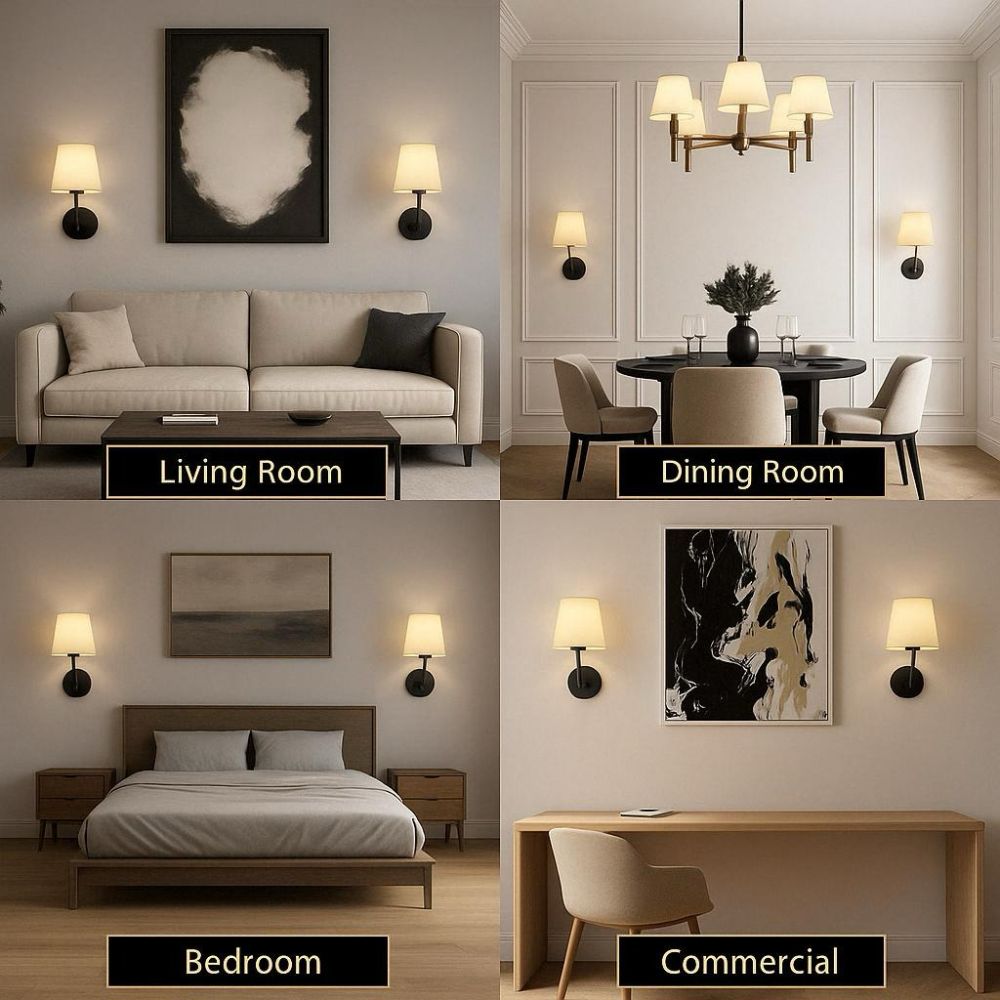 LED Wireless Fabric Wall Light Set of 2 with 2 Free Bulbs - Modern Decorative Lighting for Living Room & Bedroom