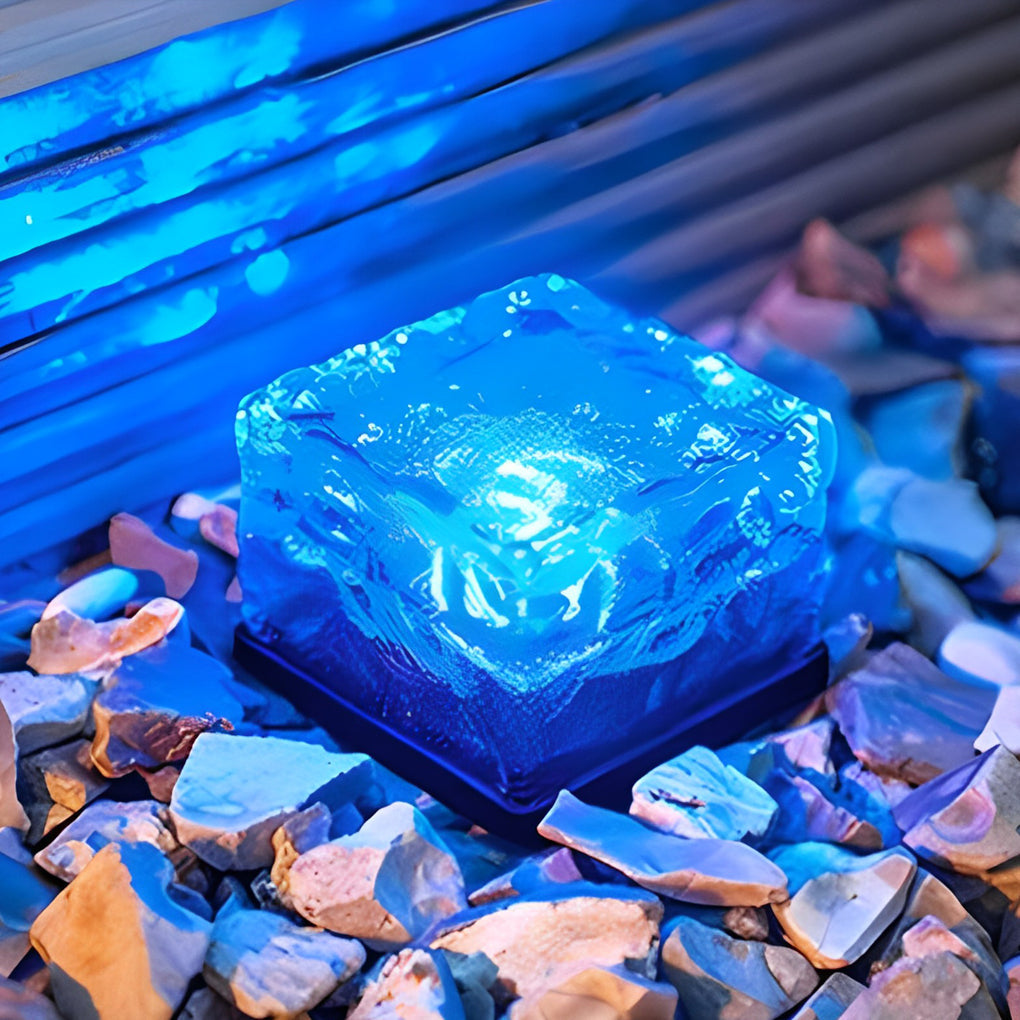 LED Solar Outdoor Step Lights - 2V Mount-Free Colorful Modern Ice Cube Design for Pathway & Garden Lighting