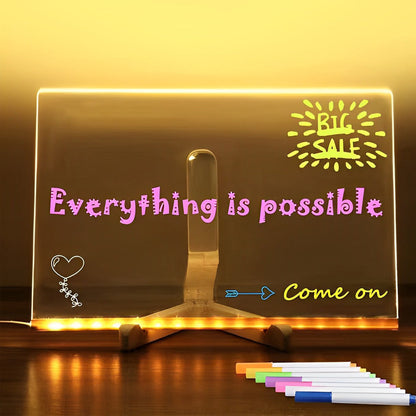 Colorful LED Acrylic Message Board - Multi-Purpose Writable Lamp for Custom Messages and Creative Displays