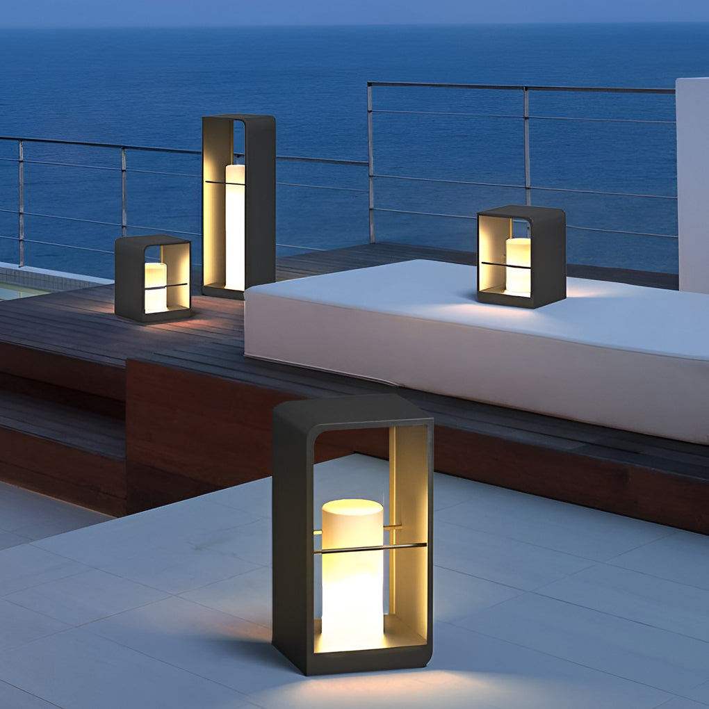 Waterproof Black Rectangular Solar Outdoor Lanterns for Modern Gardens & Patios
