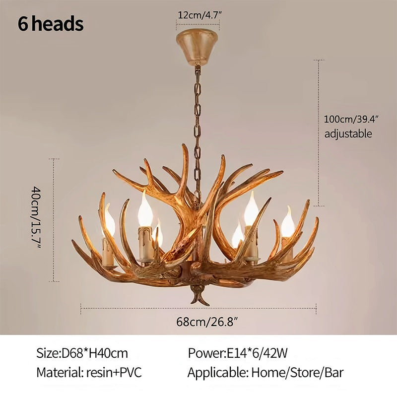 Antler Shape Resin Chandelier | Adjustable Height, Rustic Elegance & Ideal for Living Room, Dining Area, or Entryway