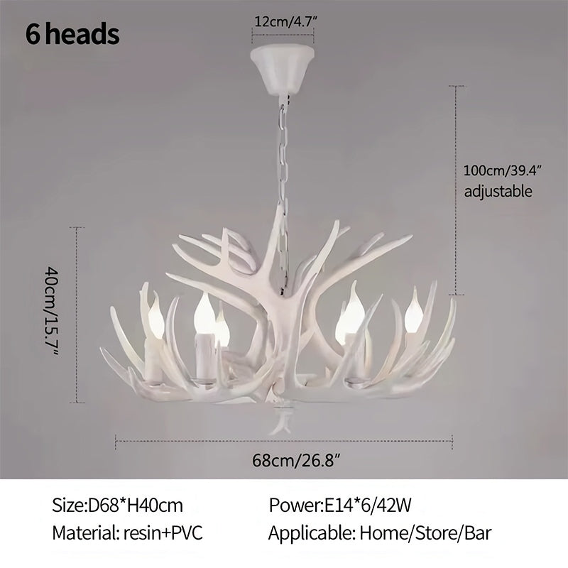Antler Shape Resin Chandelier | Adjustable Height, Rustic Elegance & Ideal for Living Room, Dining Area, or Entryway