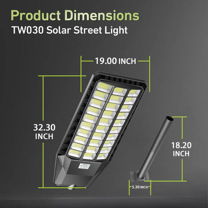 3000W Solar Street Light with 180000 Lumens, Dusk to Dawn Motion Sensor Outdoor Lighting for Pathways & Security