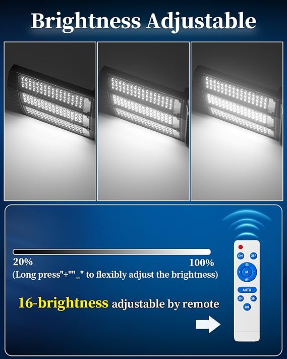 6500W Solar Street Lights - 500000LM High-Powered Outdoor Lighting for Commercial Parking Lots - 6500K Dusk to Dawn with Remote Control