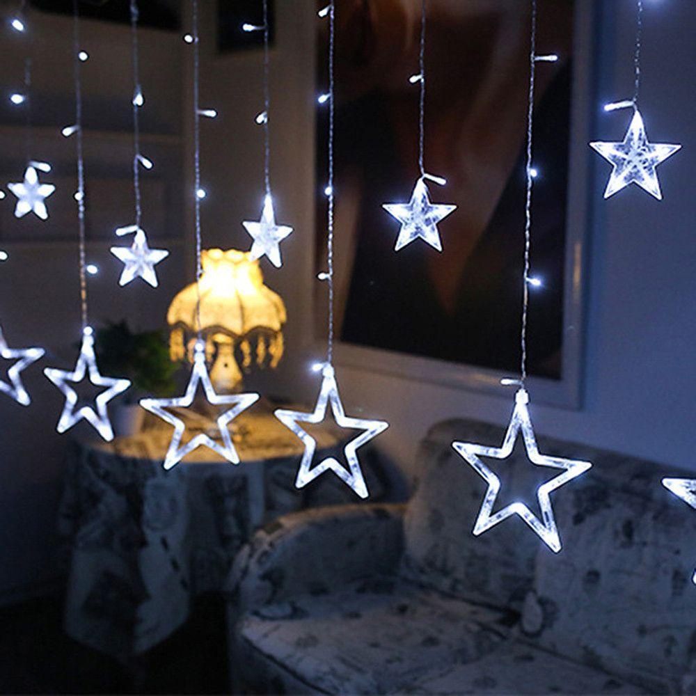8.2 ft LED Curtain String Lights with Acrylic Star Design - 216 Bulbs for Christmas, Wedding, and Fairy Light Decor