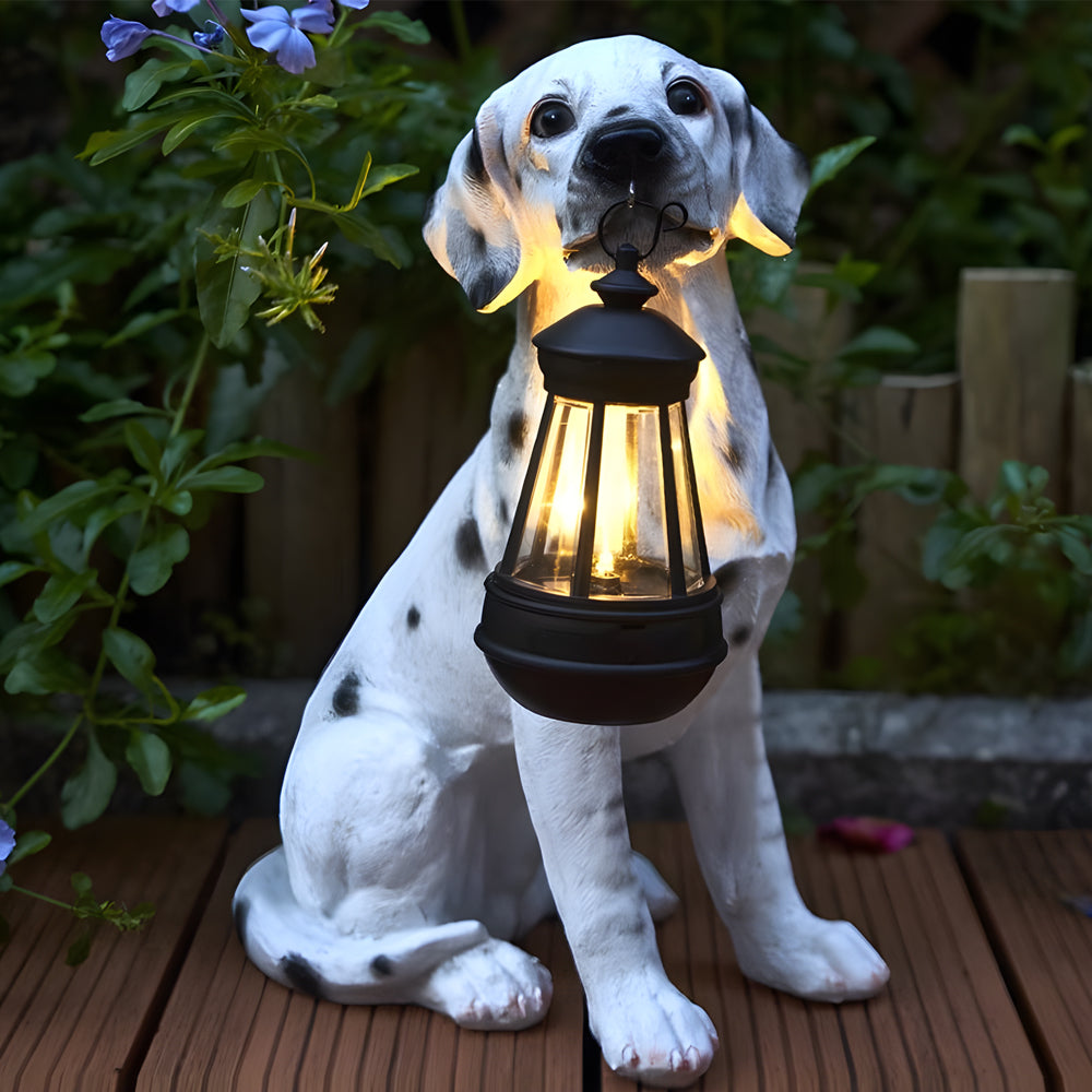 Resin Dog Statue with Solar Lantern - Outdoor Garden Decor Light, Perfect Rottweiler Gift Ideas Garden Statue Golden Retriever with Solar Lantern