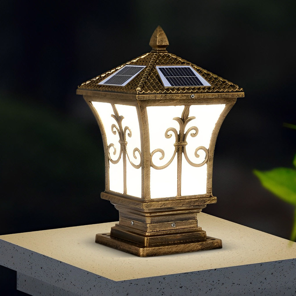Solar Powered Waterproof Vintage Pattern Fence Post Lights for Outdoor Garden & Patio Lighting