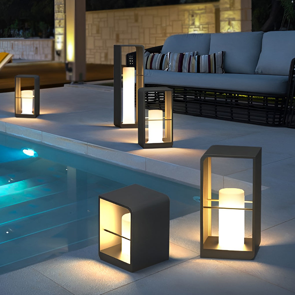 Waterproof Black Rectangular Solar Outdoor Lanterns for Modern Gardens & Patios