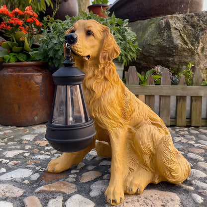 Resin Dog Statue with Solar Lantern - Outdoor Garden Decor Light, Perfect Rottweiler Gift Ideas Garden Statue Golden Retriever with Solar Lantern