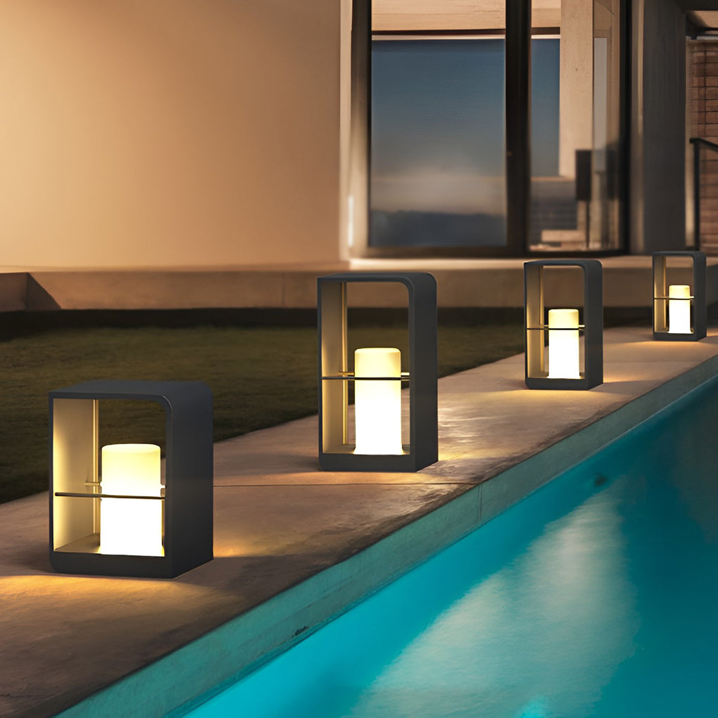 Waterproof Black Rectangular Solar Outdoor Lanterns for Modern Gardens & Patios