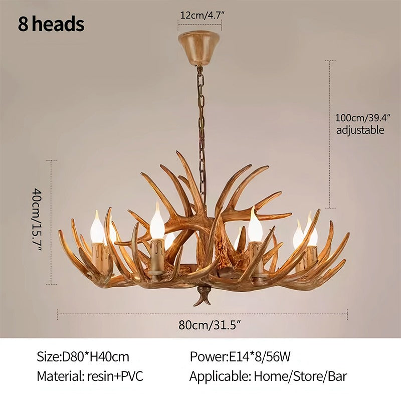 Antler Shape Resin Chandelier | Adjustable Height, Rustic Elegance & Ideal for Living Room, Dining Area, or Entryway