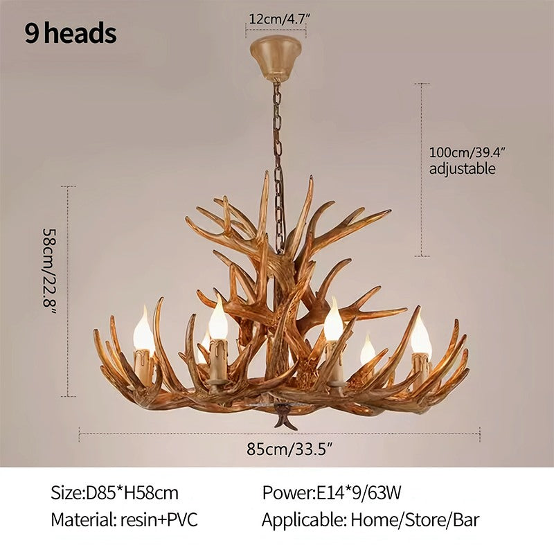 Antler Shape Resin Chandelier | Adjustable Height, Rustic Elegance & Ideal for Living Room, Dining Area, or Entryway
