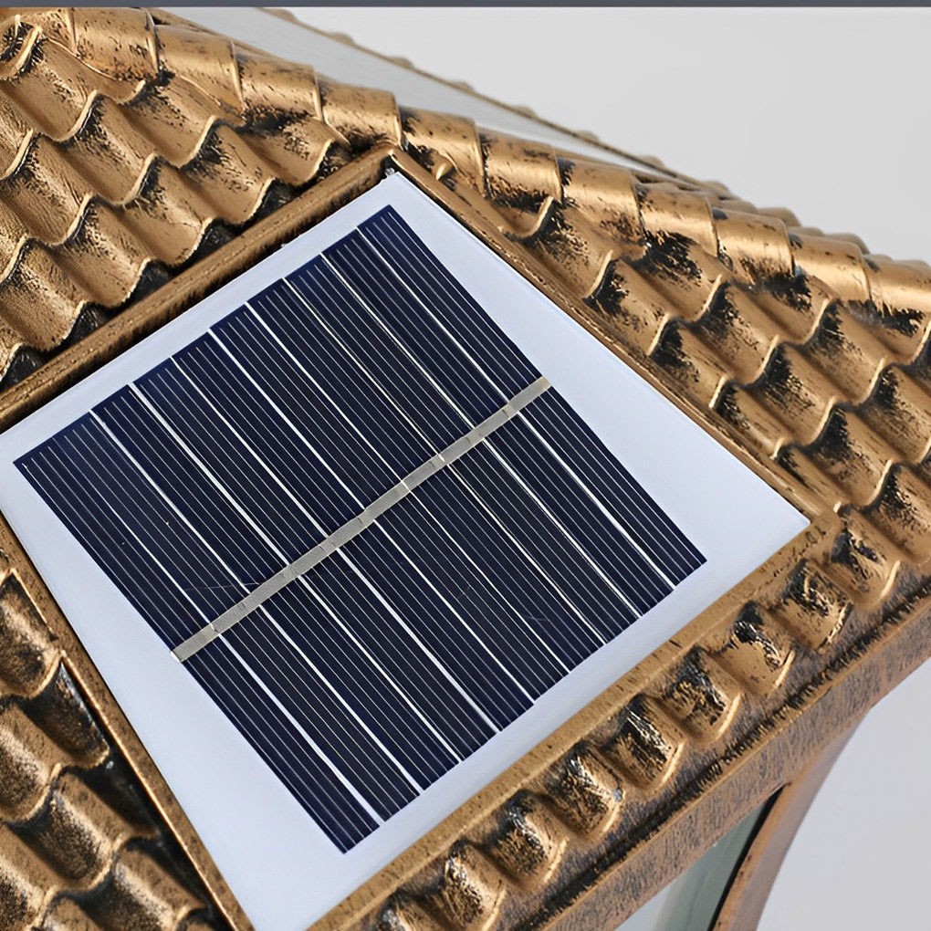 Solar Powered Waterproof Vintage Pattern Fence Post Lights for Outdoor Garden & Patio Lighting