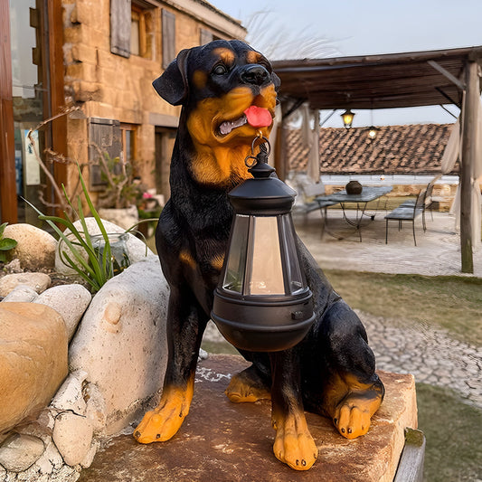 Resin Dog Statue with Solar Lantern - Outdoor Garden Decor Light, Perfect Rottweiler Gift Ideas Garden Statue Golden Retriever with Solar Lantern