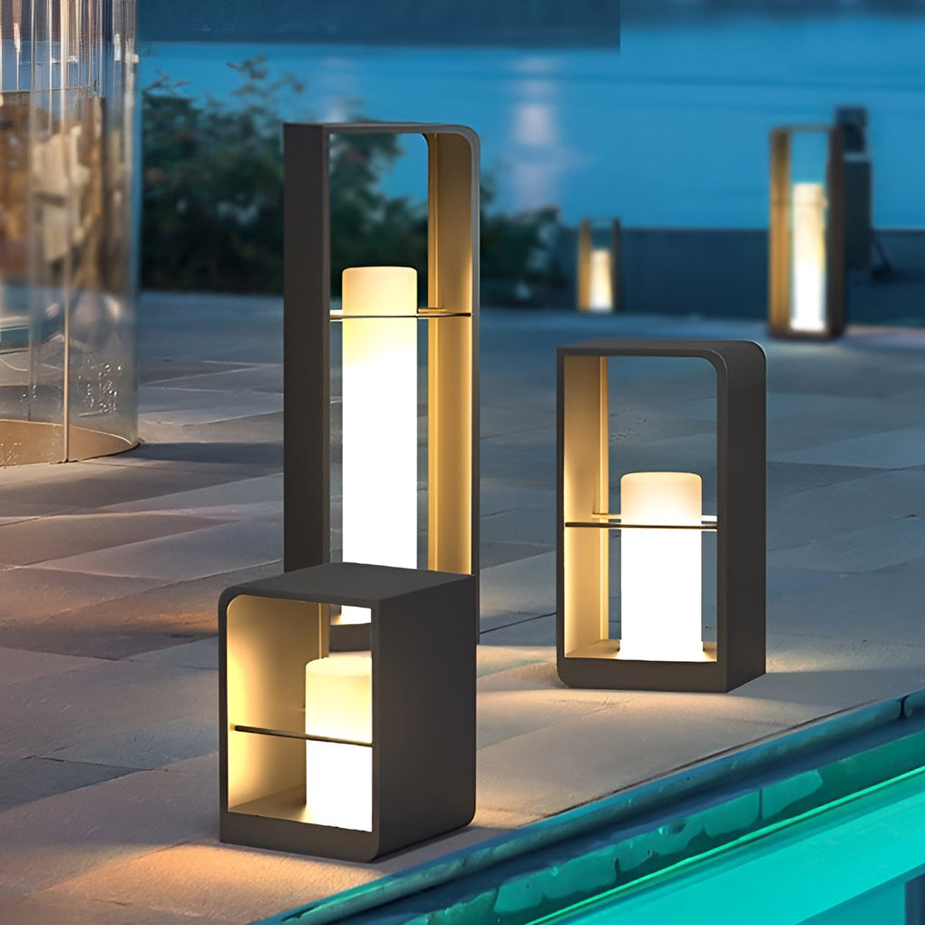 Waterproof Black Rectangular Solar Outdoor Lanterns for Modern Gardens & Patios