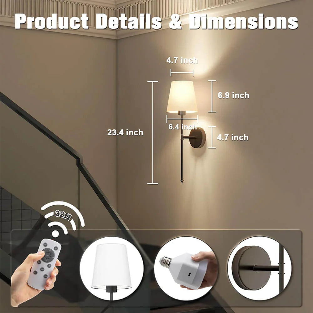 Battery Powered Wireless Wall Sconce Lighting - LED Indoor Lamps with USB and Remote, Ideal for Bedrooms or Hallways Bronze & Black Battery Operated Wall Sconces (SET OF 2 + 2 BULBS FREE)