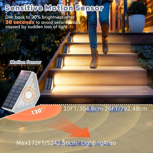 LED Motion Sensor Outdoor Solar Step Lights - 550LM Super Bright 10-LED Warm White Waterproof Lighting for Porch, Patio & Deck