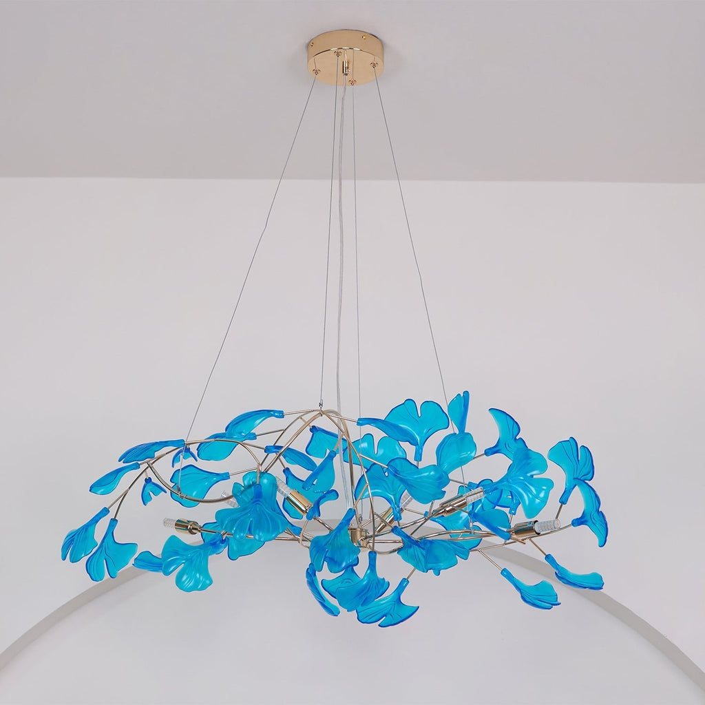 Acrylic Ginkgo Leaf Chandelier | Teal, Modern Design & Nature-Inspired Lighting for Dining Room and Living Area