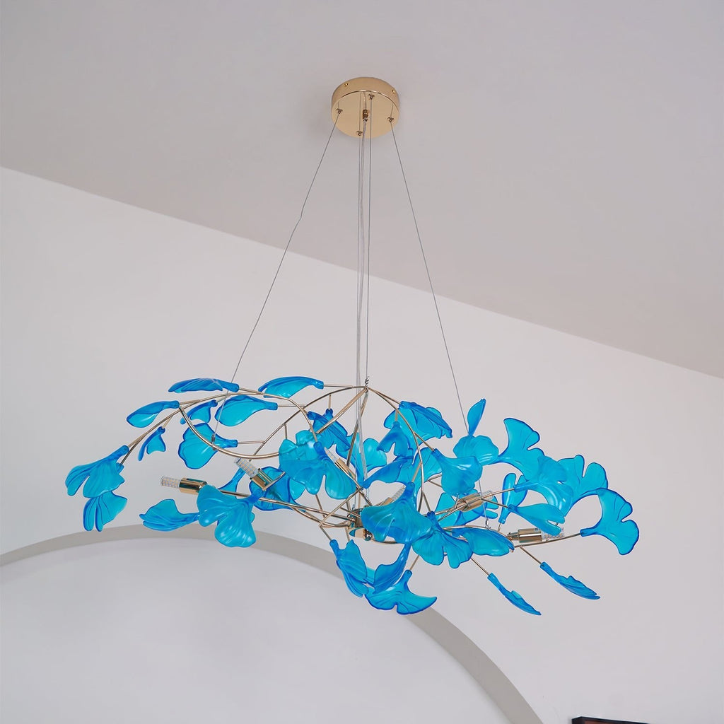 Acrylic Ginkgo Leaf Chandelier | Teal, Modern Design & Nature-Inspired Lighting for Dining Room and Living Area