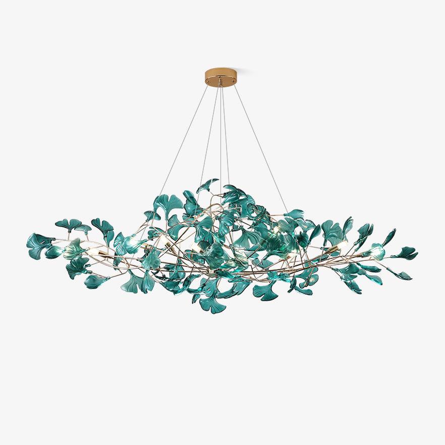 Acrylic Ginkgo Leaf Chandelier | Teal, Modern Design & Nature-Inspired Lighting for Dining Room and Living Area