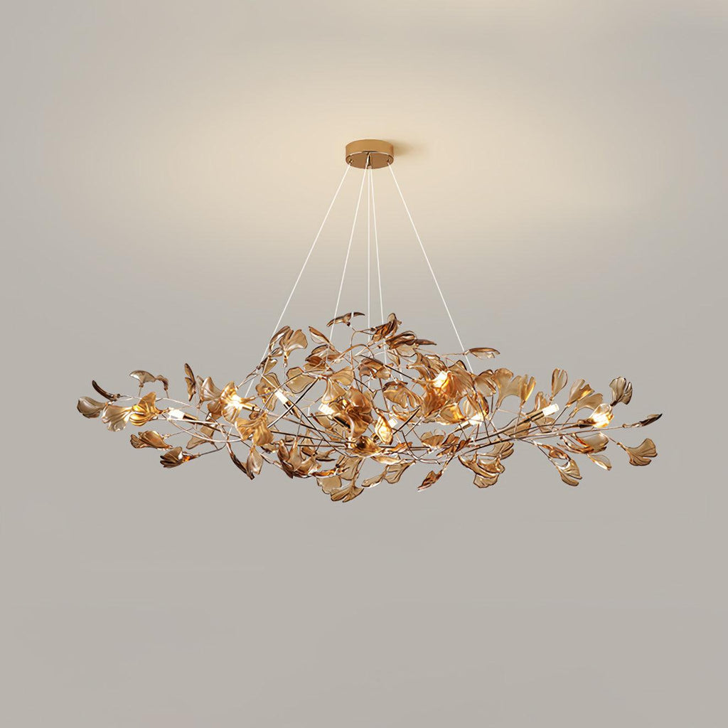 Acrylic Ginkgo Leaf Chandelier | Teal, Modern Design & Nature-Inspired Lighting for Dining Room and Living Area