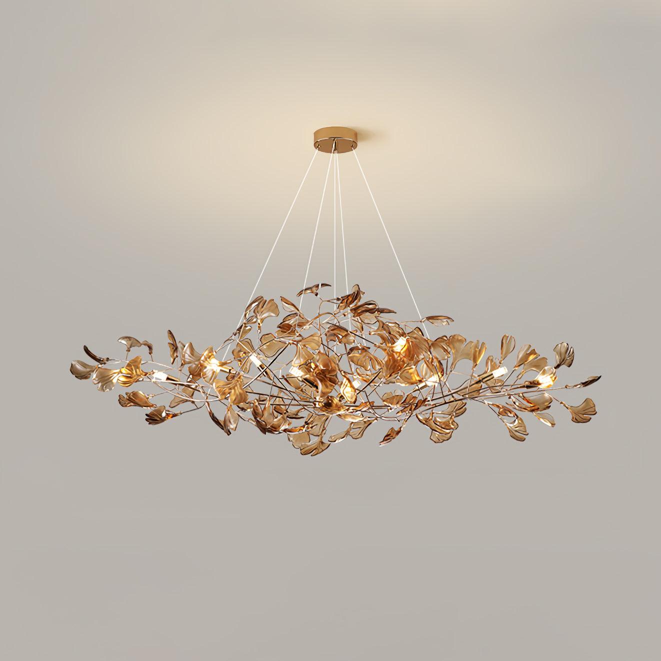 Acrylic Ginkgo Leaf Chandelier | Teal, Modern Design & Nature-Inspired Lighting for Dining Room and Living Area