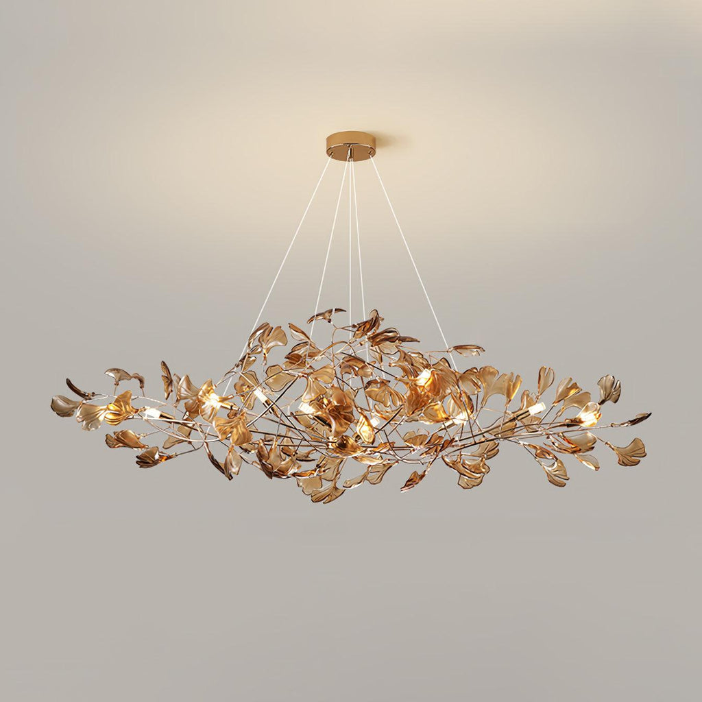 Acrylic Ginkgo Leaf Chandelier | Teal, Modern Design & Nature-Inspired Lighting for Dining Room and Living Area