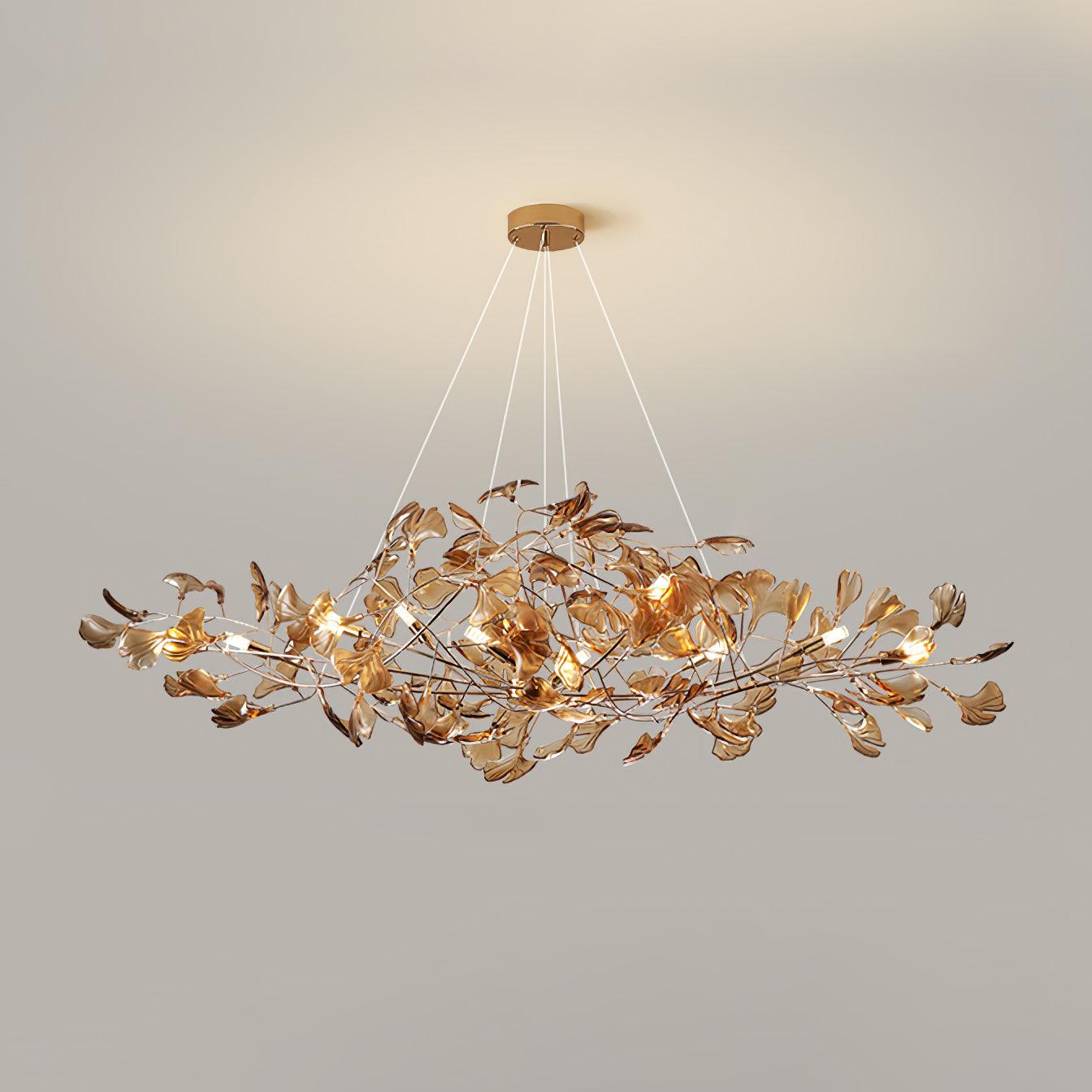 Acrylic Ginkgo Leaf Chandelier | Teal, Modern Design & Nature-Inspired Lighting for Dining Room and Living Area