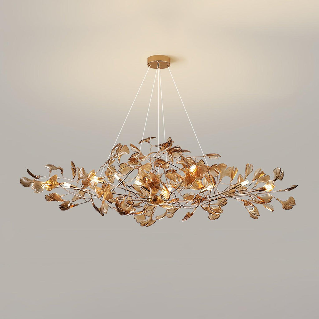 Acrylic Ginkgo Leaf Chandelier | Teal, Modern Design & Nature-Inspired Lighting for Dining Room and Living Area