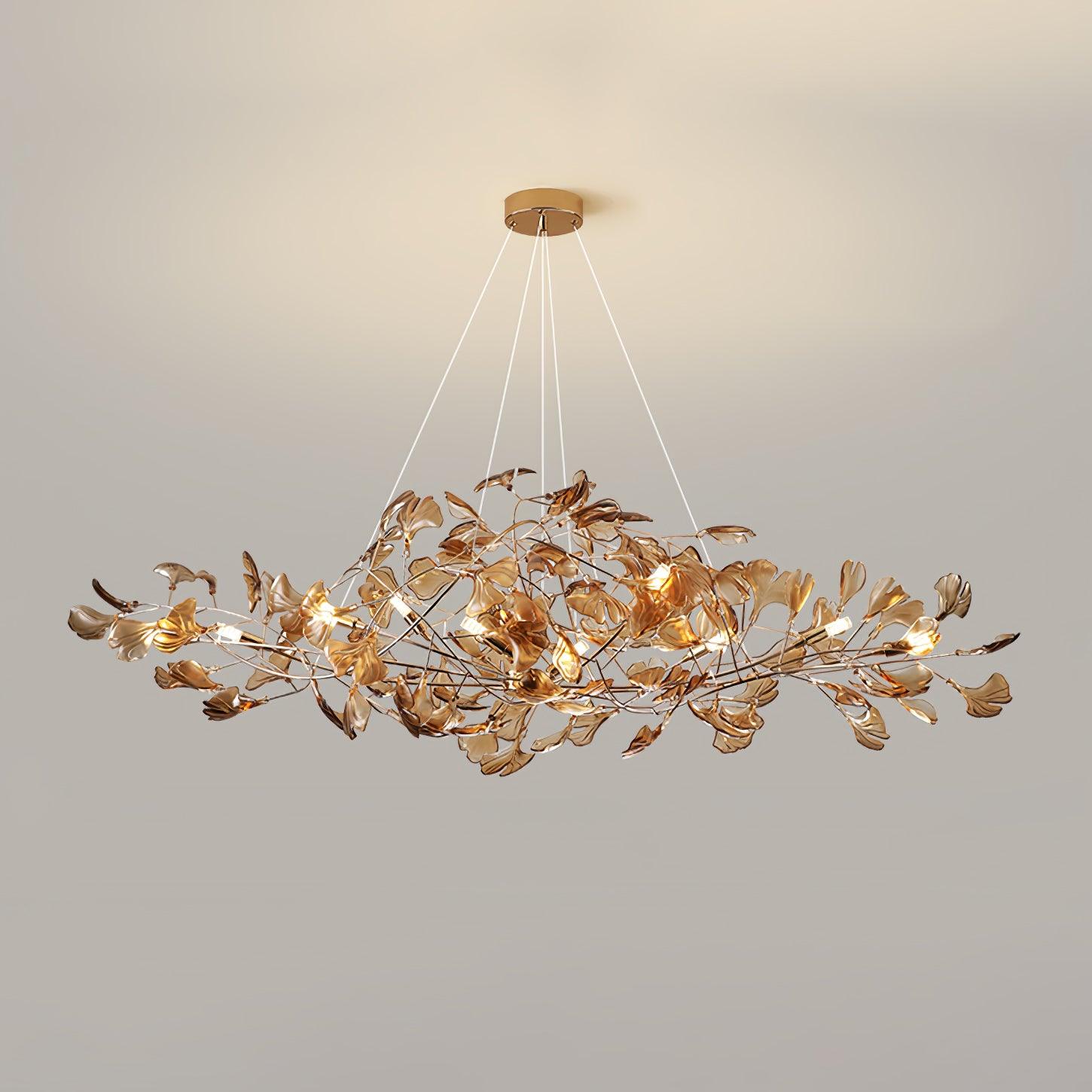 Acrylic Ginkgo Leaf Chandelier | Teal, Modern Design & Nature-Inspired Lighting for Dining Room and Living Area