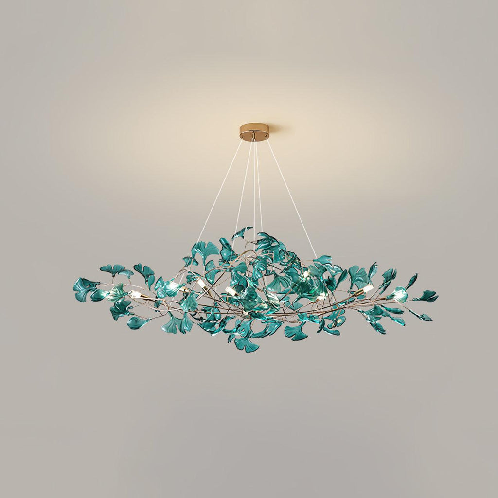 Acrylic Ginkgo Leaf Chandelier | Teal, Modern Design & Nature-Inspired Lighting for Dining Room and Living Area