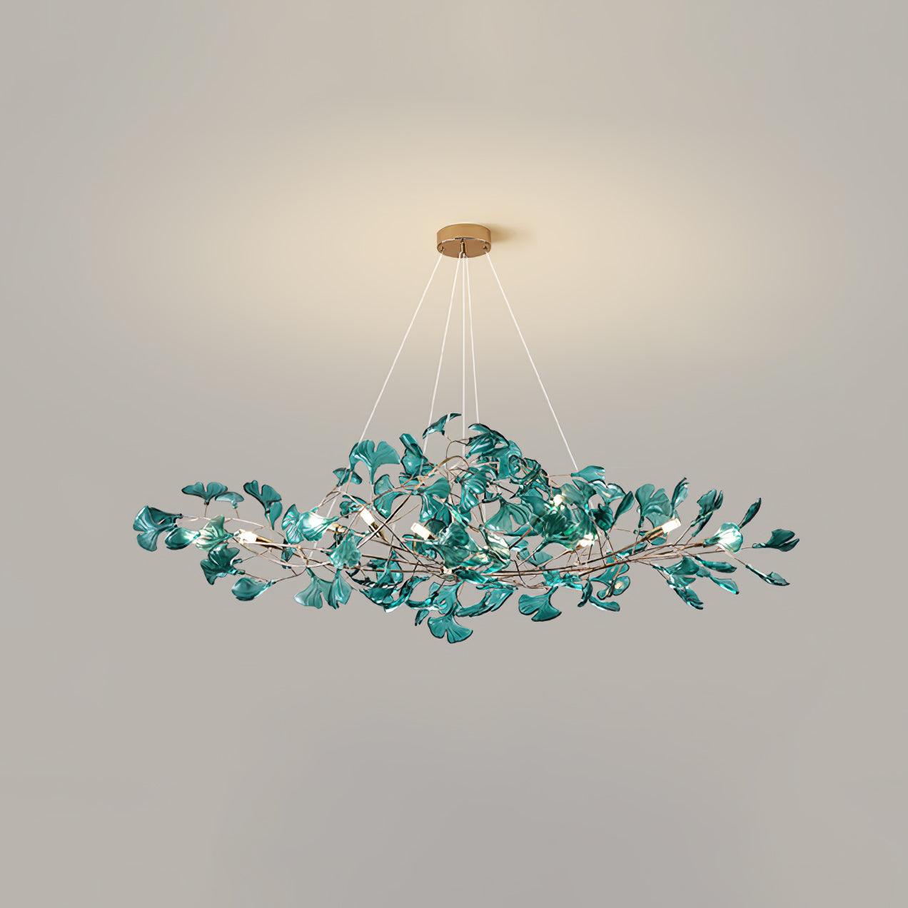 Acrylic Ginkgo Leaf Chandelier | Teal, Modern Design & Nature-Inspired Lighting for Dining Room and Living Area