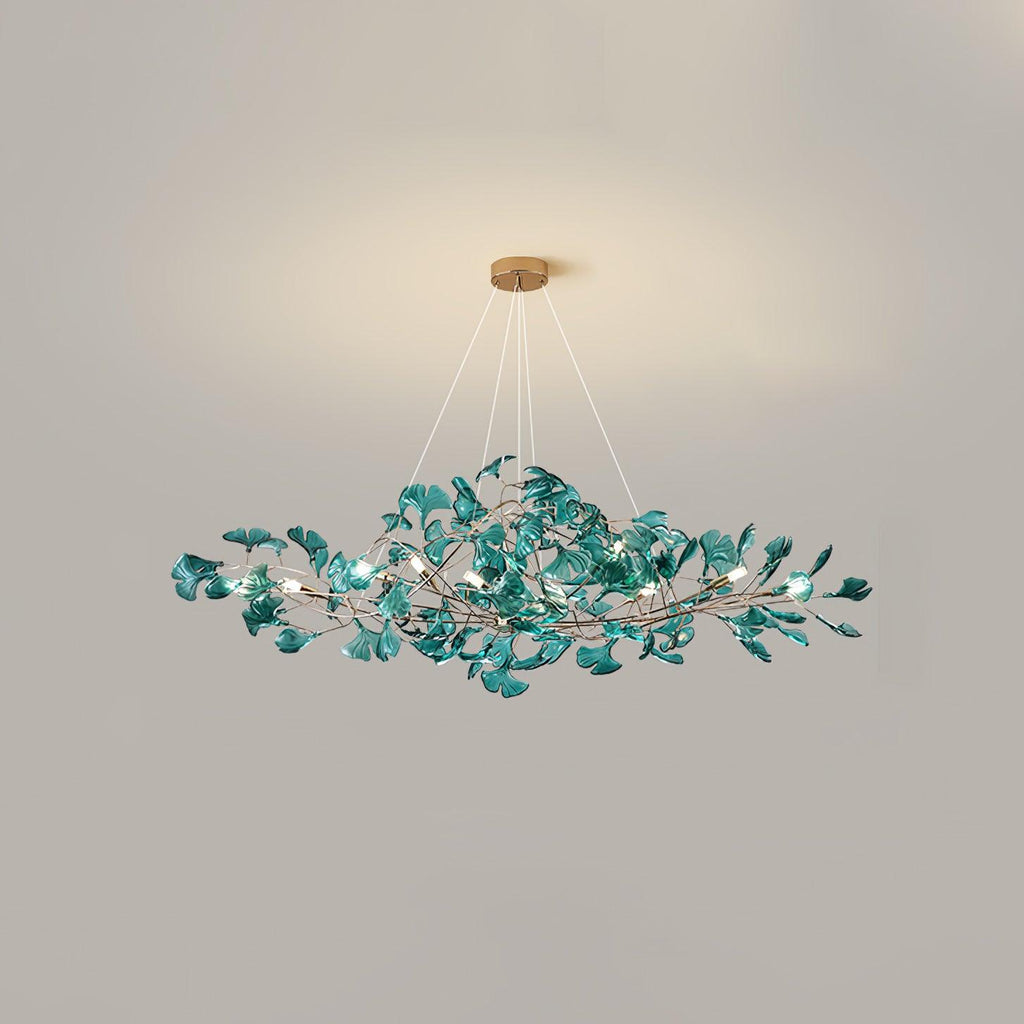 Acrylic Ginkgo Leaf Chandelier | Teal, Modern Design & Nature-Inspired Lighting for Dining Room and Living Area