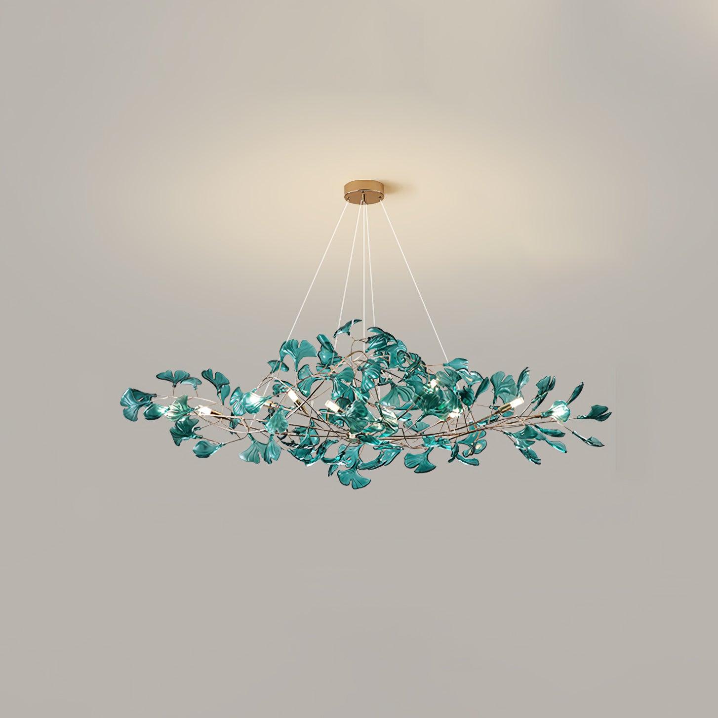Acrylic Ginkgo Leaf Chandelier | Teal, Modern Design & Nature-Inspired Lighting for Dining Room and Living Area