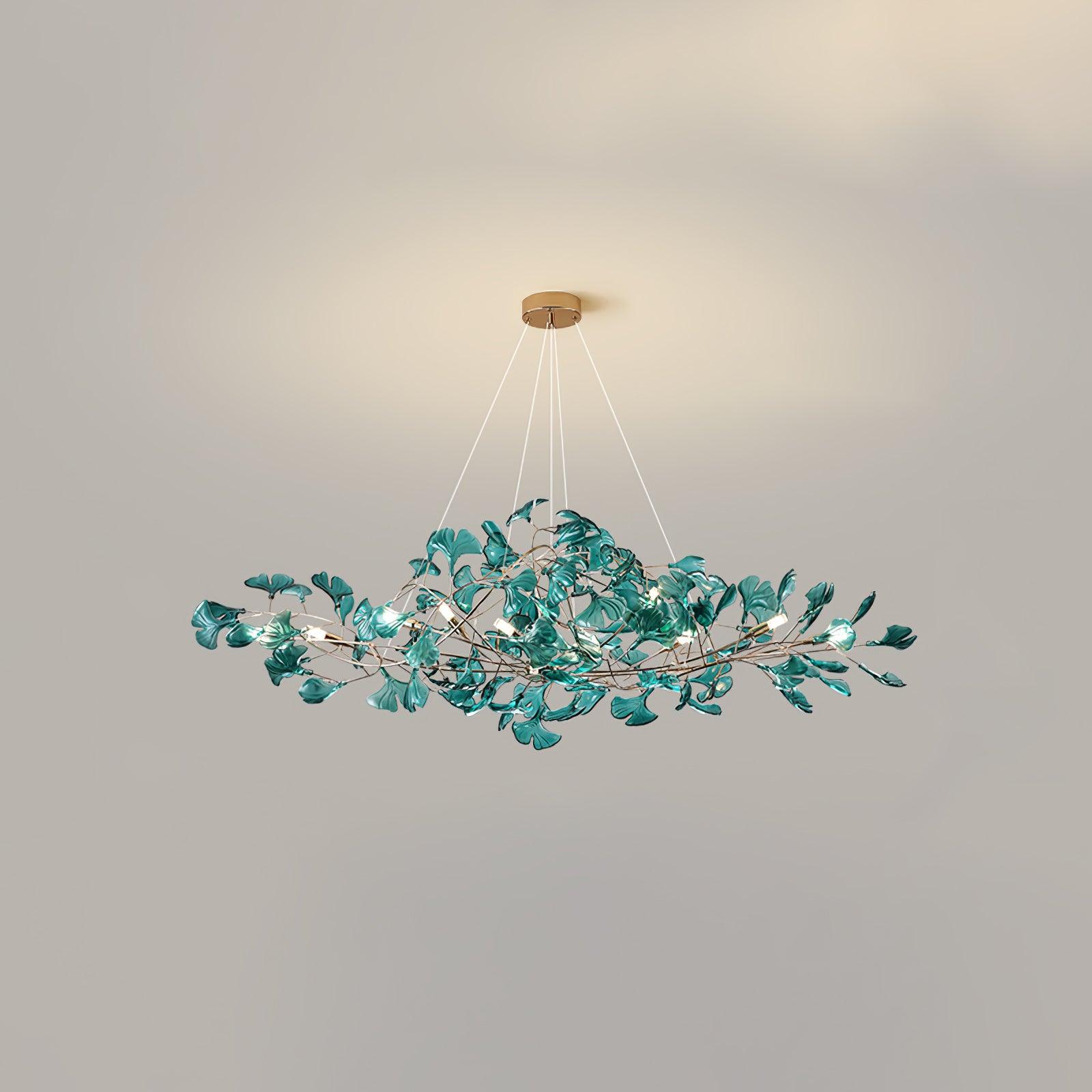Acrylic Ginkgo Leaf Chandelier | Teal, Modern Design & Nature-Inspired Lighting for Dining Room and Living Area