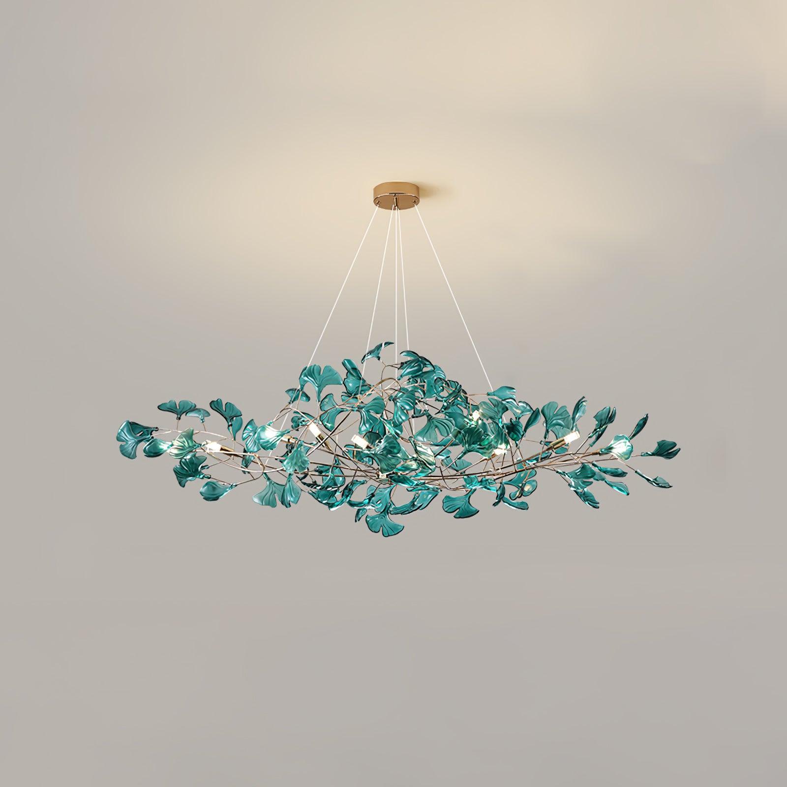 Acrylic Ginkgo Leaf Chandelier | Teal, Modern Design & Nature-Inspired Lighting for Dining Room and Living Area