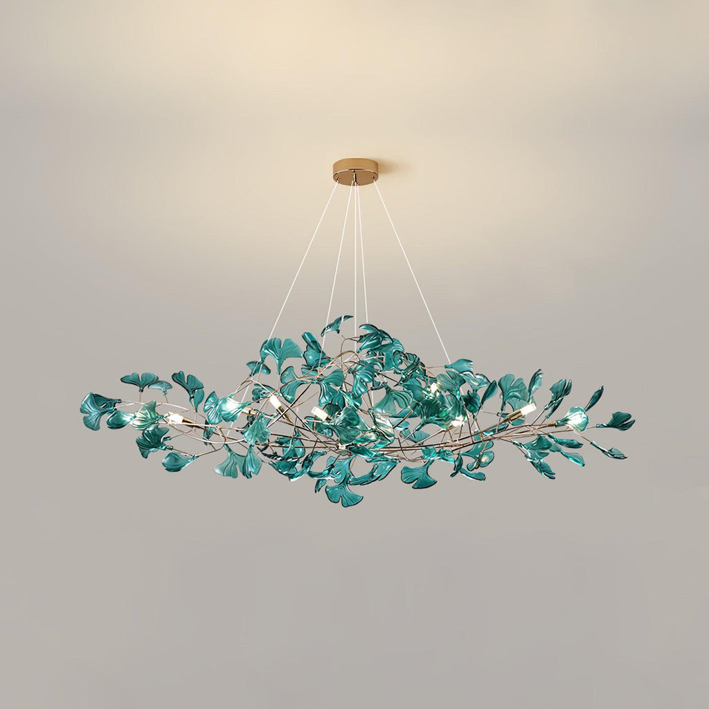Acrylic Ginkgo Leaf Chandelier | Teal, Modern Design & Nature-Inspired Lighting for Dining Room and Living Area