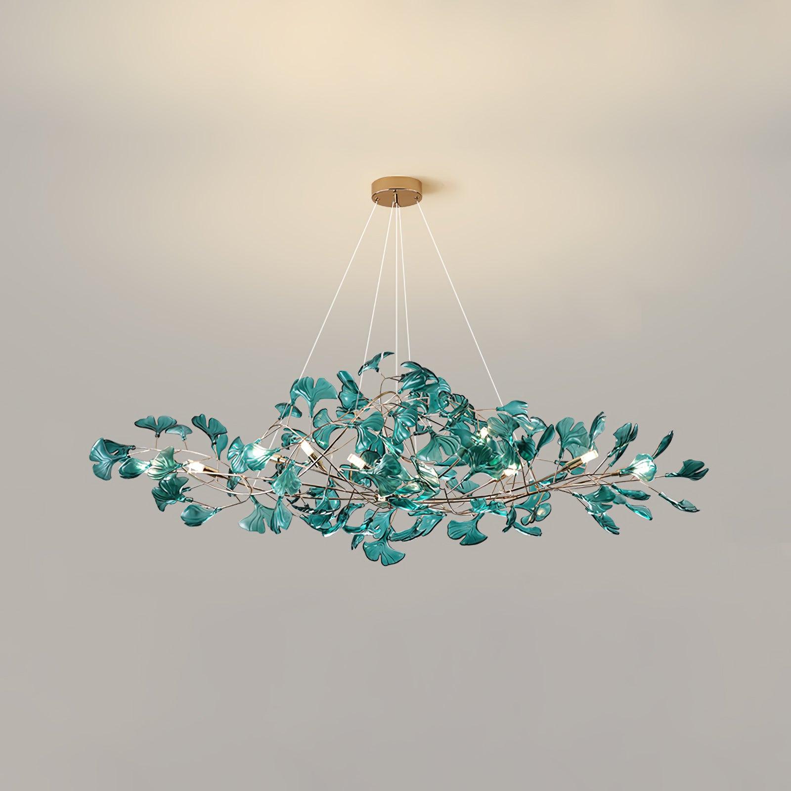 Acrylic Ginkgo Leaf Chandelier | Teal, Modern Design & Nature-Inspired Lighting for Dining Room and Living Area