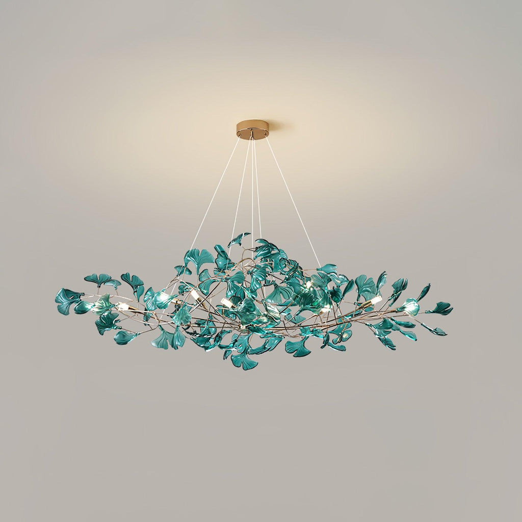 Acrylic Ginkgo Leaf Chandelier | Teal, Modern Design & Nature-Inspired Lighting for Dining Room and Living Area
