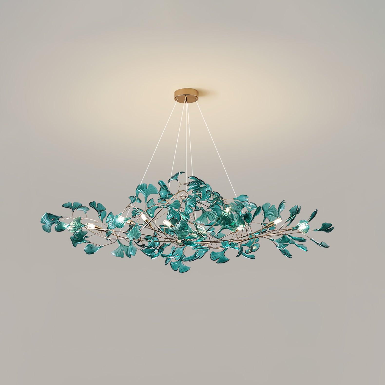 Acrylic Ginkgo Leaf Chandelier | Teal, Modern Design & Nature-Inspired Lighting for Dining Room and Living Area