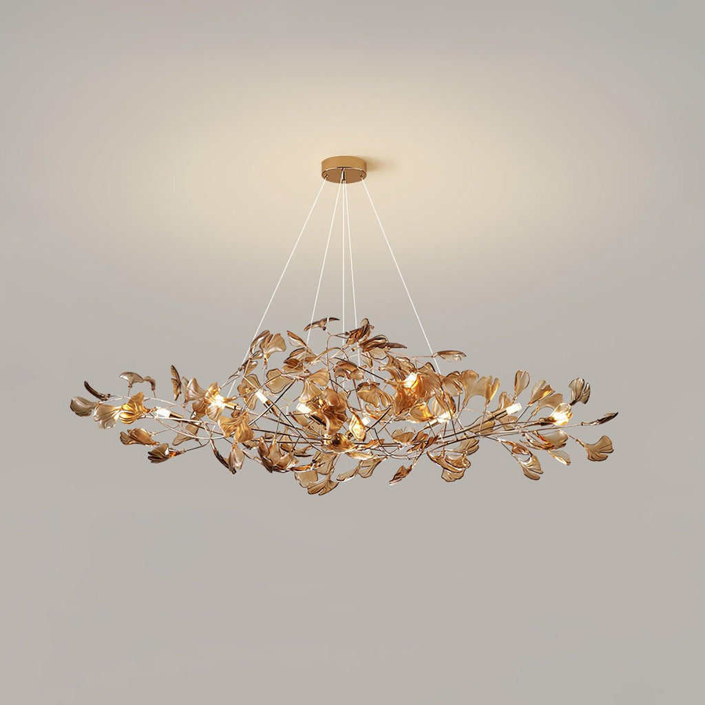 Acrylic Ginkgo Leaf Chandelier | Teal, Modern Design & Nature-Inspired Lighting for Dining Room and Living Area