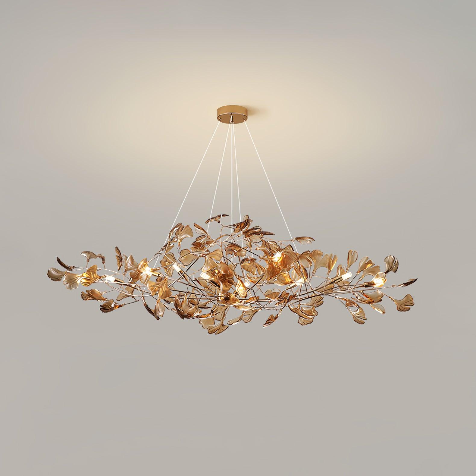 Acrylic Ginkgo Leaf Chandelier | Teal, Modern Design & Nature-Inspired Lighting for Dining Room and Living Area