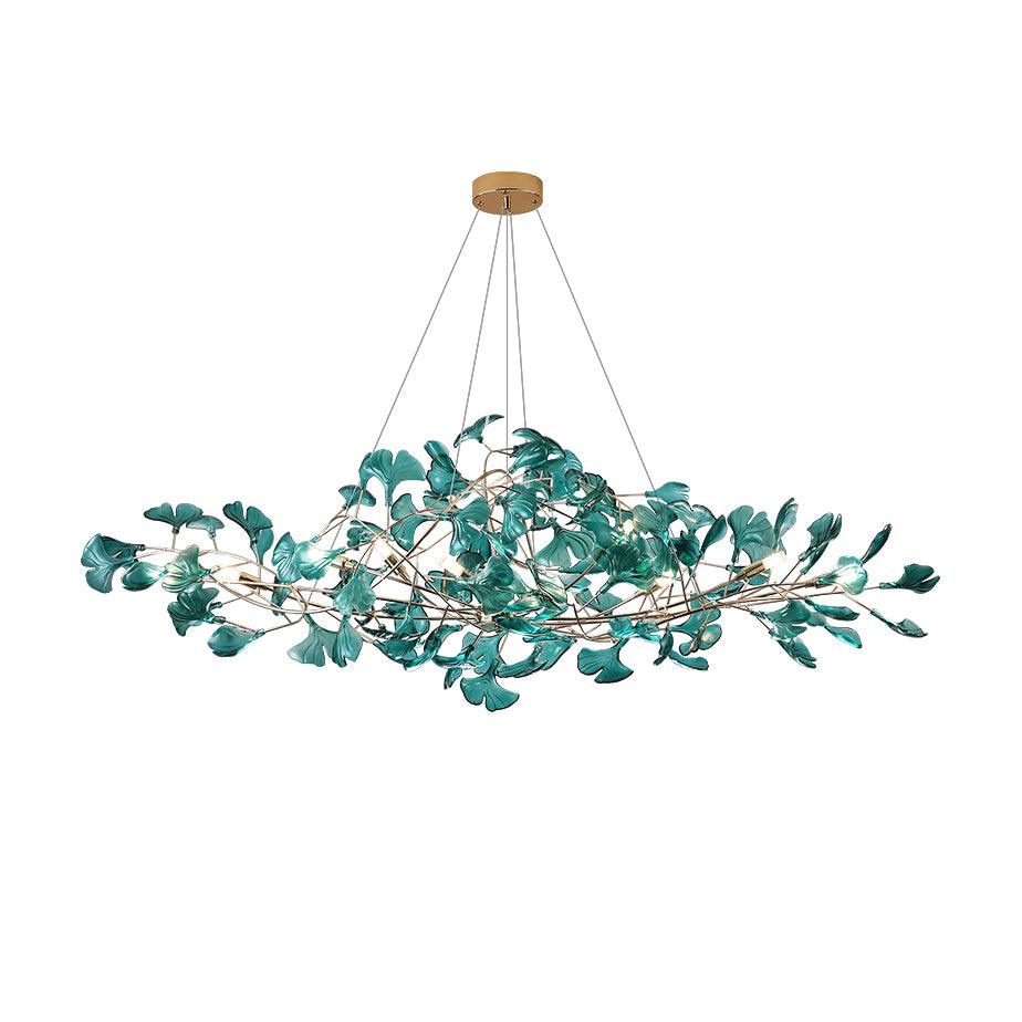 Acrylic Ginkgo Leaf Chandelier | Teal, Modern Design & Nature-Inspired Lighting for Dining Room and Living Area
