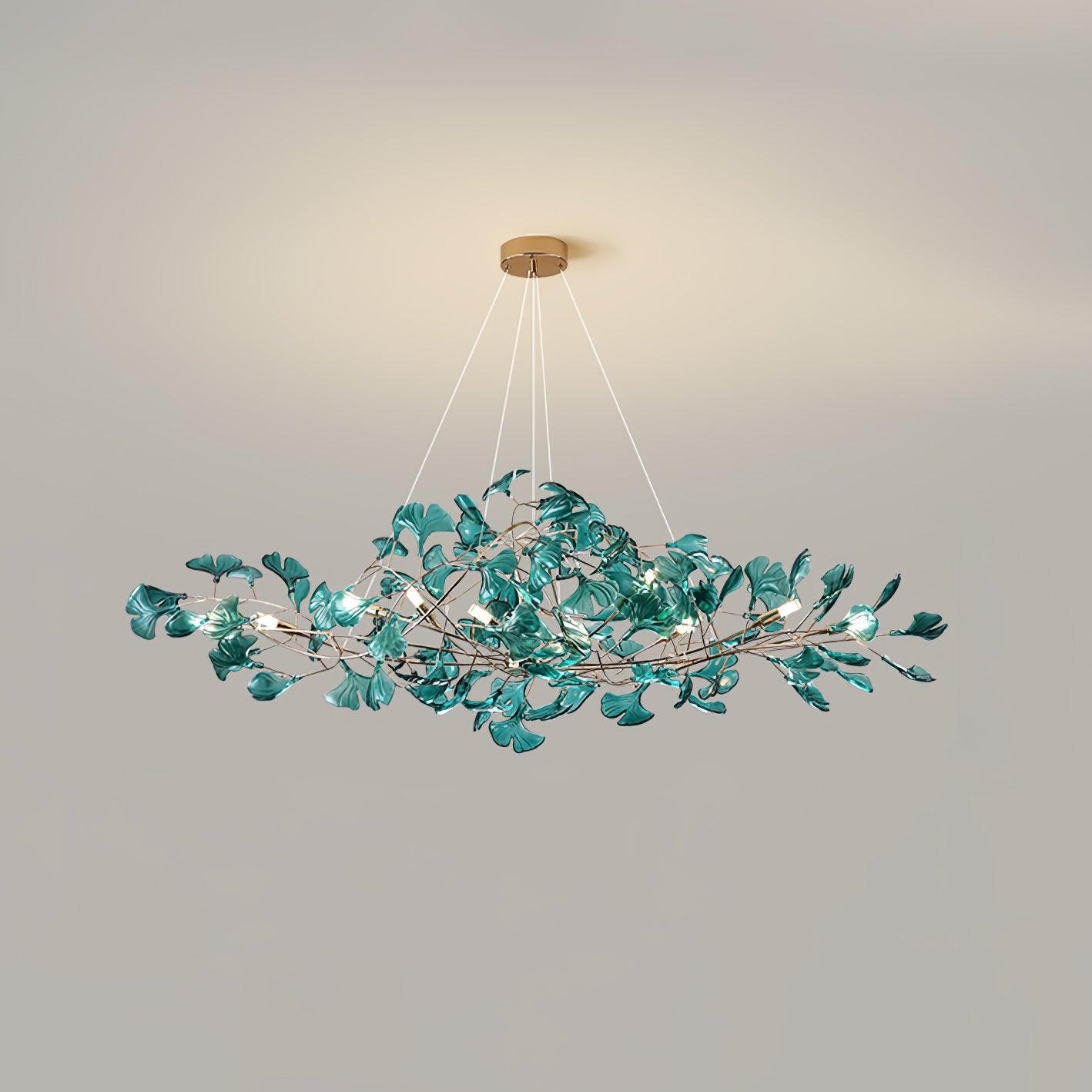 Acrylic Ginkgo Leaf Chandelier | Teal, Modern Design & Nature-Inspired Lighting for Dining Room and Living Area
