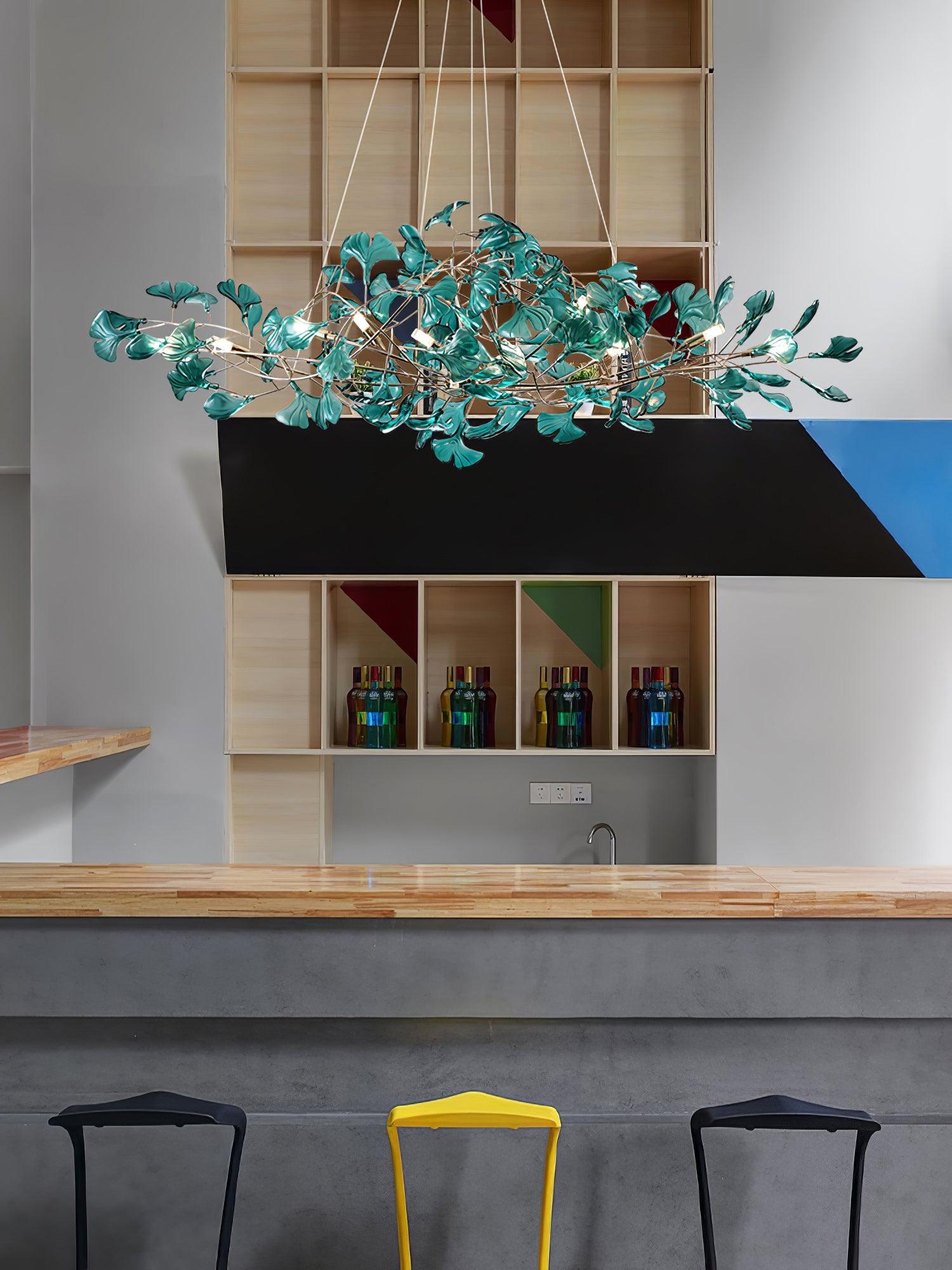 Acrylic Ginkgo Leaf Chandelier | Teal, Modern Design & Nature-Inspired Lighting for Dining Room and Living Area