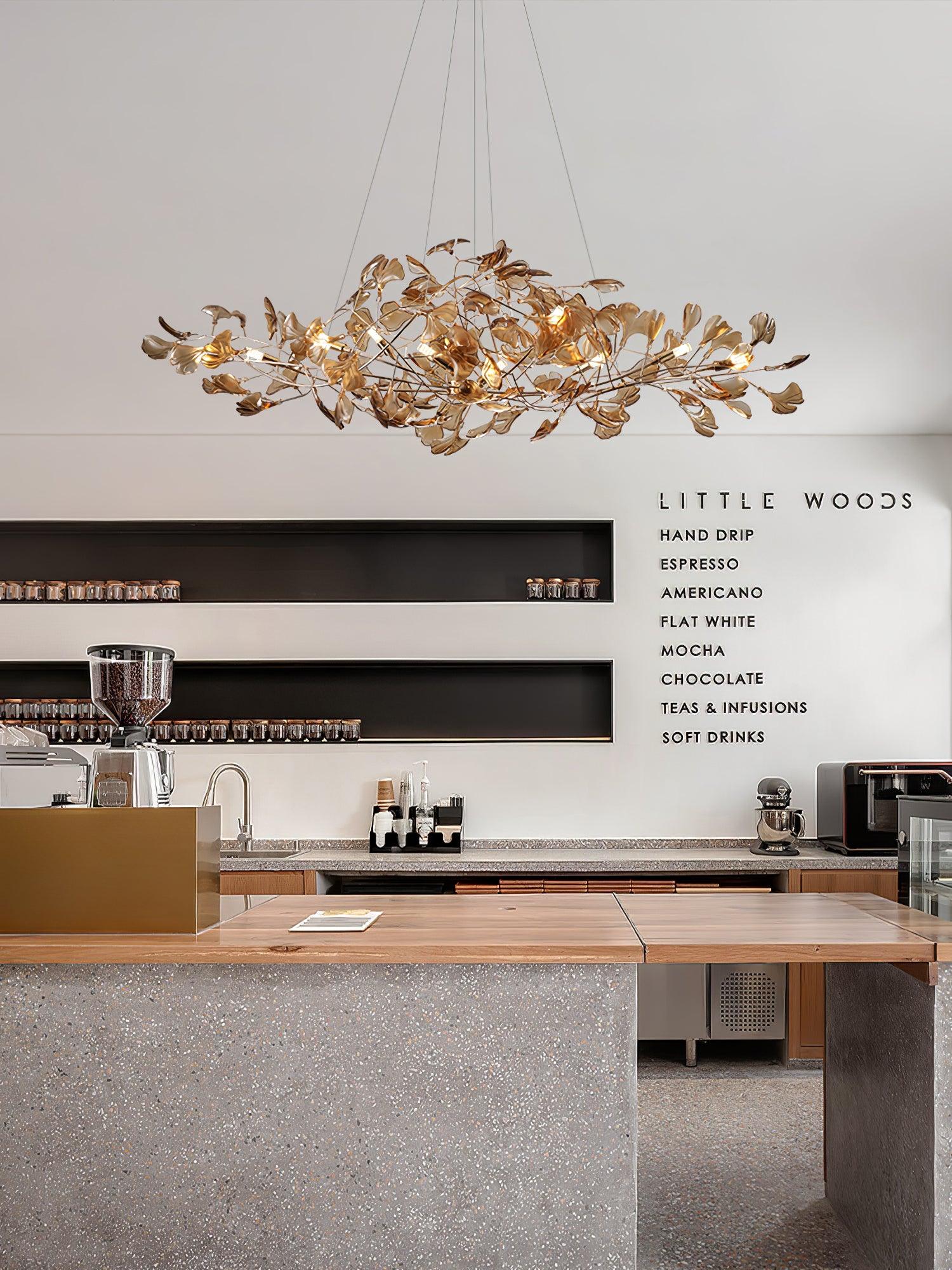 Acrylic Ginkgo Leaf Chandelier | Teal, Modern Design & Nature-Inspired Lighting for Dining Room and Living Area