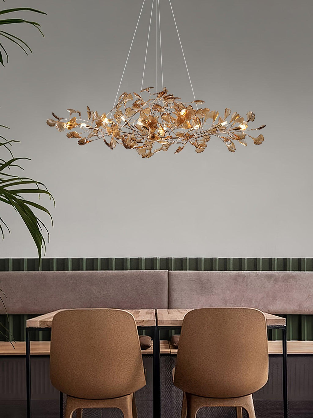 Acrylic Ginkgo Leaf Chandelier | Teal, Modern Design & Nature-Inspired Lighting for Dining Room and Living Area